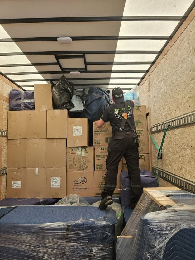 Moving and storage of household items in a professional moving truck by Baker Home Solutions.