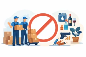 Movers refuse to transport hazardous items like chemicals, guns, and perishables.