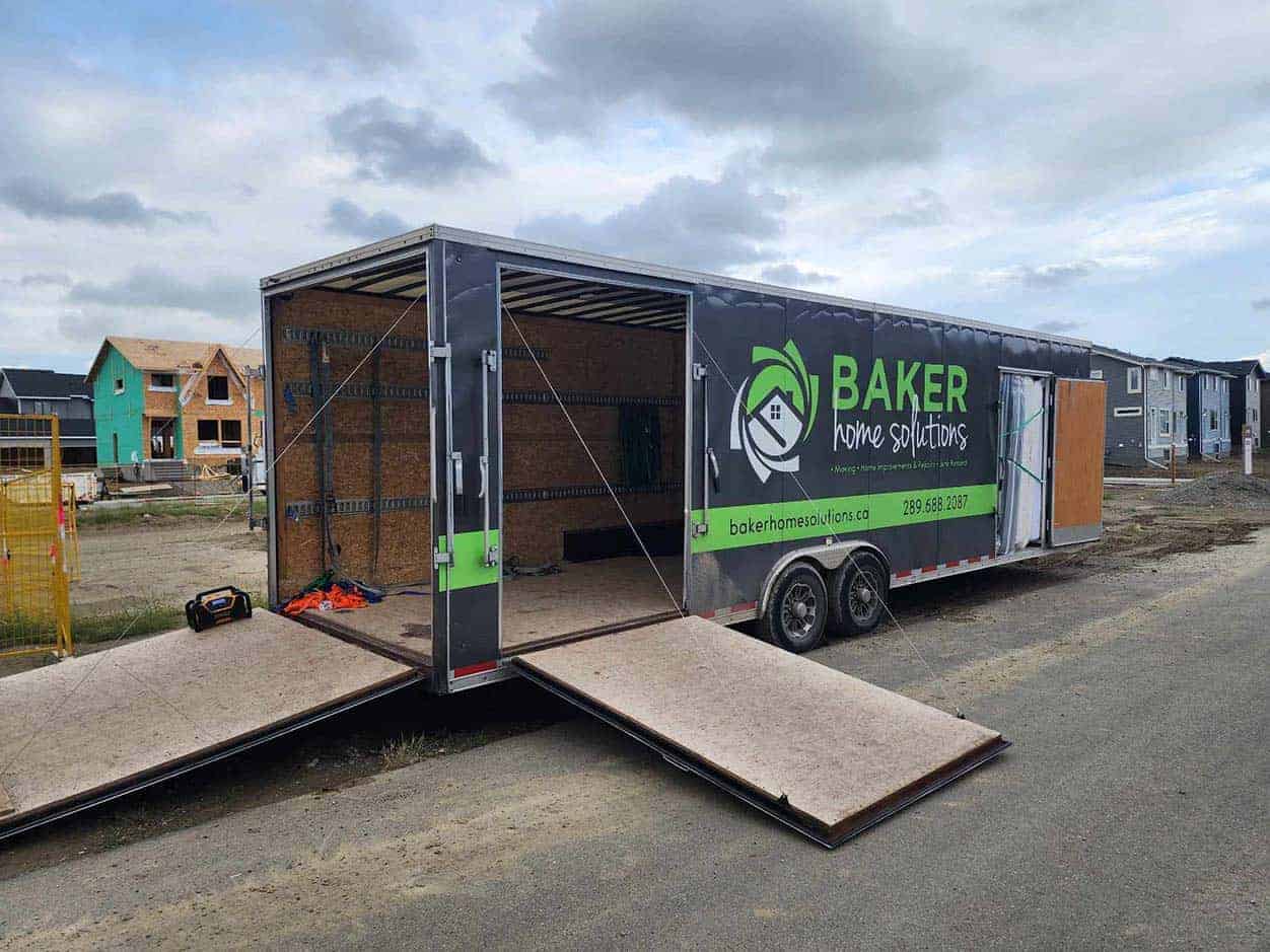 Mobile office trailer by Baker Home Solutions for construction projects.