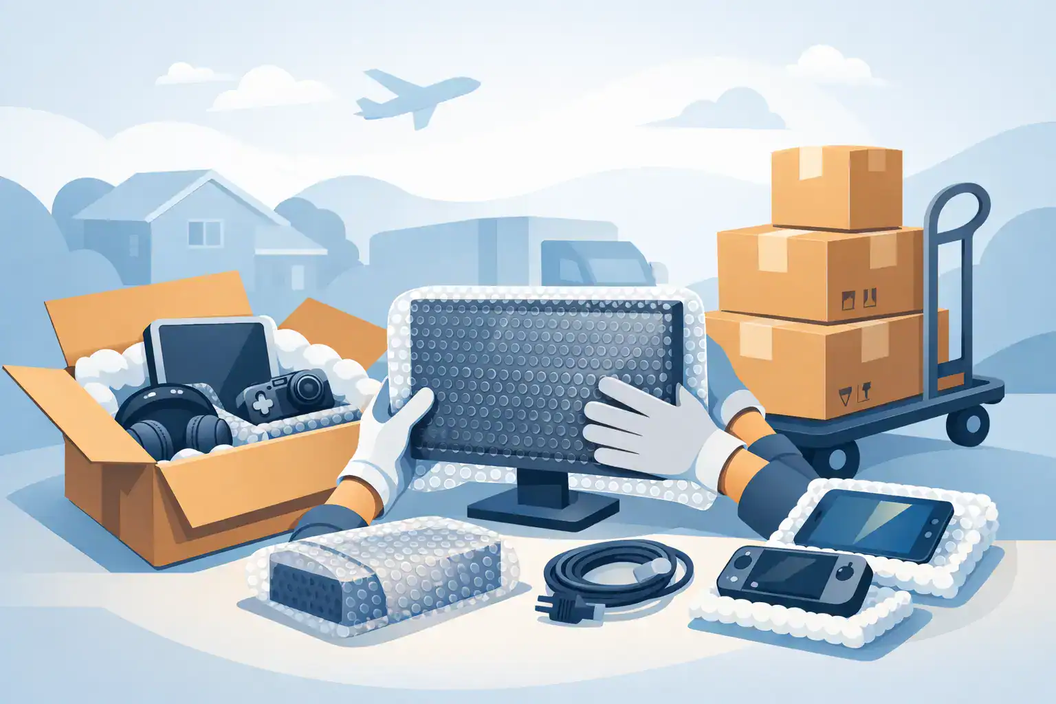 Packing and shipping electronics and household items for moving or delivery.